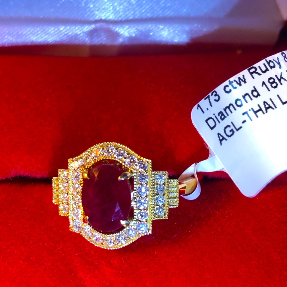 1.73 ct Certified Burma Ruby, .29ctw Dias, 18kt YG